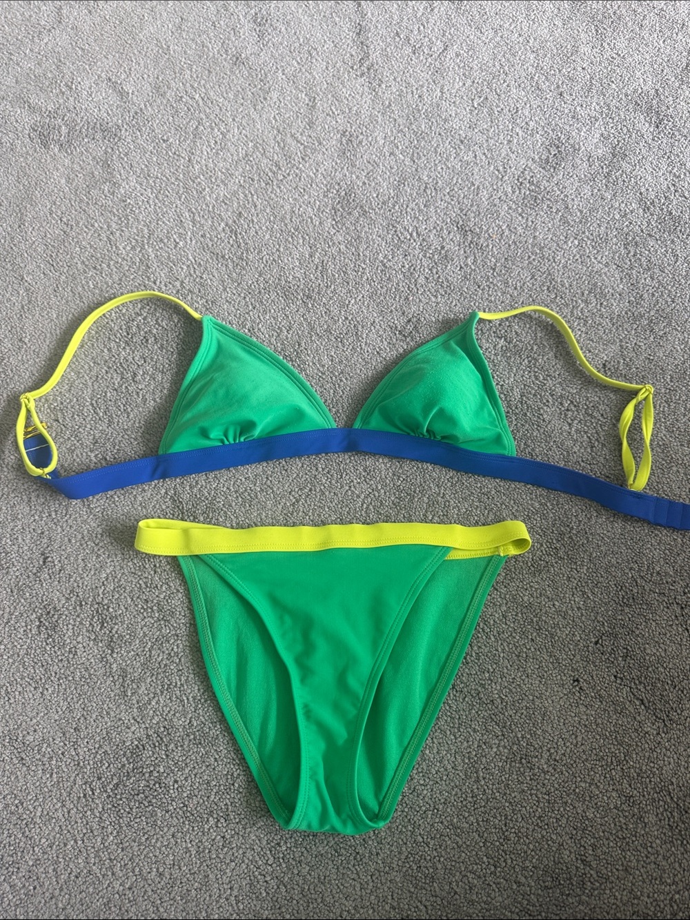 Target Green Bikini with Blue Band and Yellow Straps
